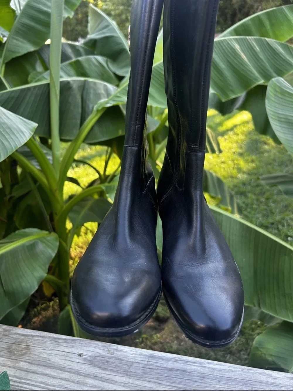 Cole Haan Leather Black And Brown Knee High Riding Boots Size 6.5B